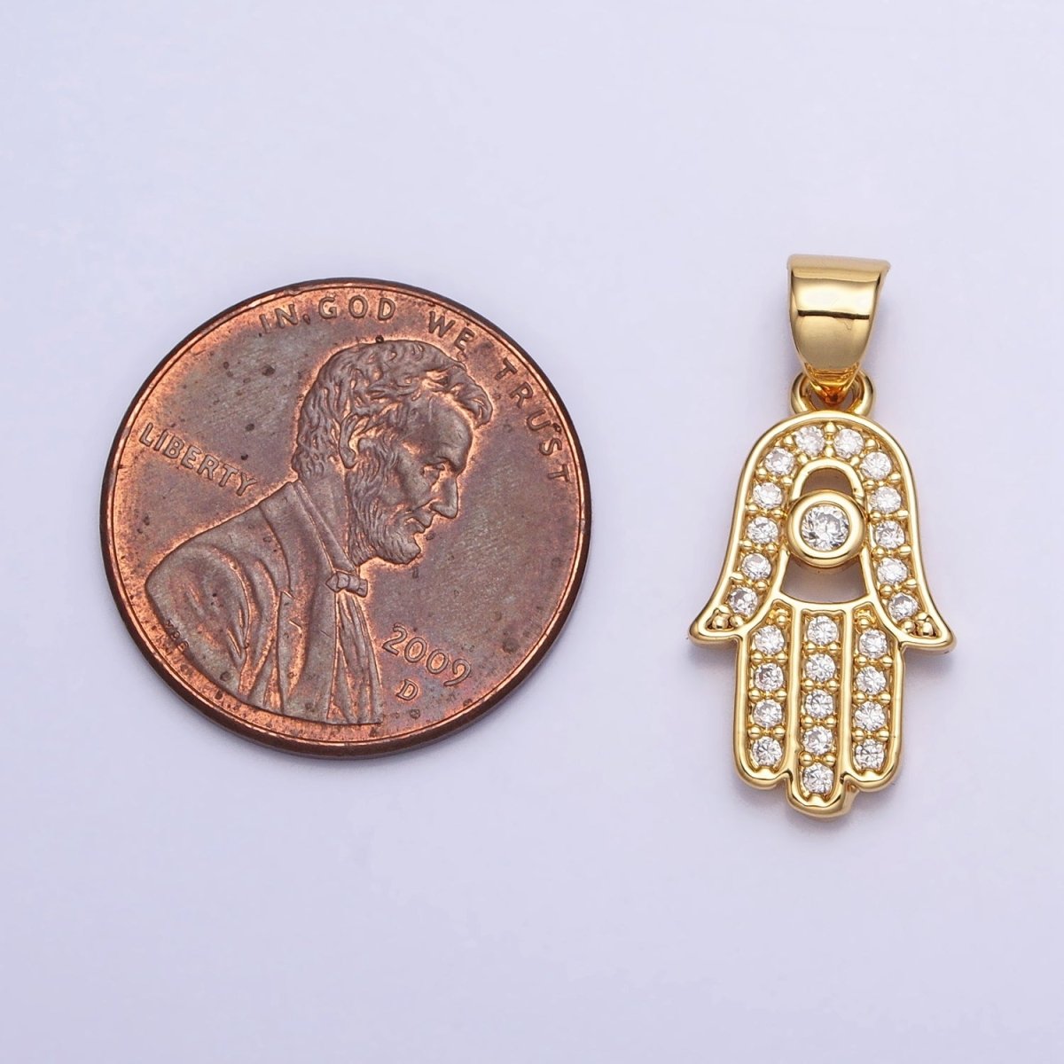 16K Gold Filled Micro Paved Clear CZ Protection Hamsa Hand Evil Eye Pendant in Gold & Silver | AA386 AA387