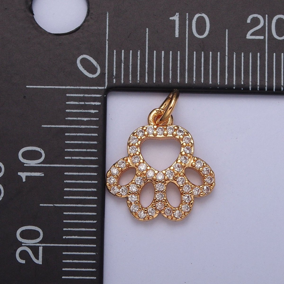 16K Gold Filled Micro Paved Cubic Zirconia Pet Animal Pawprint DIY Jewelry Making | X-218 - DLUXCA