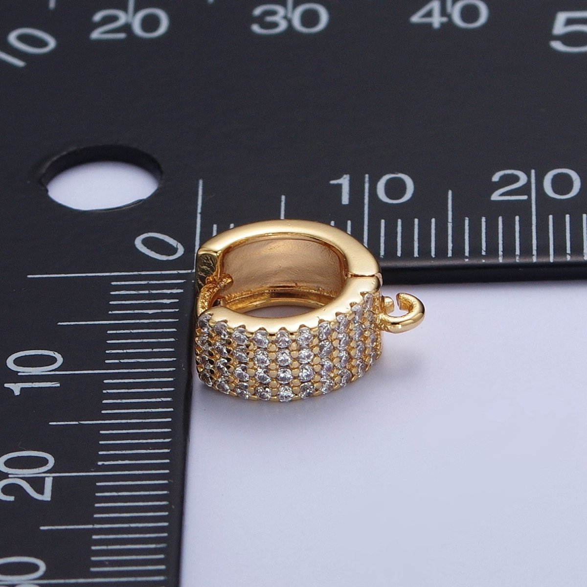 16K Gold Filled Micro Paved Cubic Zirconia Wide Huggie with Open Link For Jewelry Making L-919 - DLUXCA