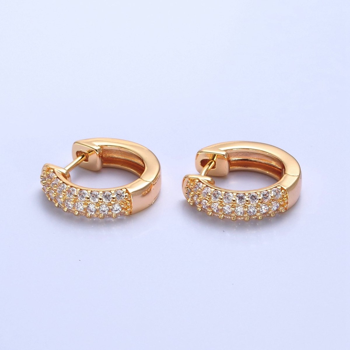 16K Gold Filled Micro Paved CZ 18mm Huggie Hoop Earrings | V-384 - DLUXCA