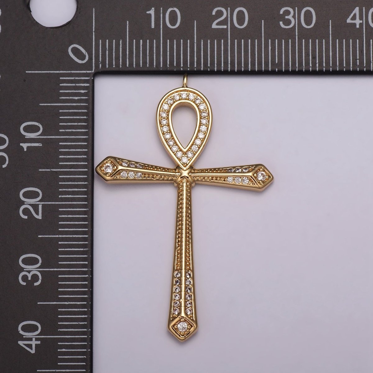 16K Gold Filled Micro Paved CZ Ankh Cross Egyptian Pantheon 27.5mm, 40.5mm Charm N-173 N-174