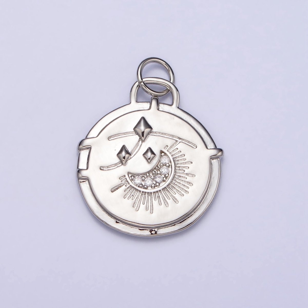 16K Gold Filled Micro Paved CZ Celestial Stars Crescent Moon Textured Charm in Gold & Silver | AC1272 AC1273