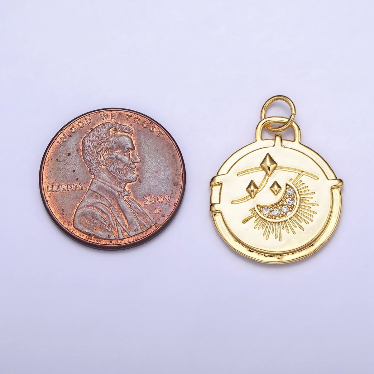 16K Gold Filled Micro Paved CZ Celestial Stars Crescent Moon Textured Charm in Gold & Silver | AC1272 AC1273
