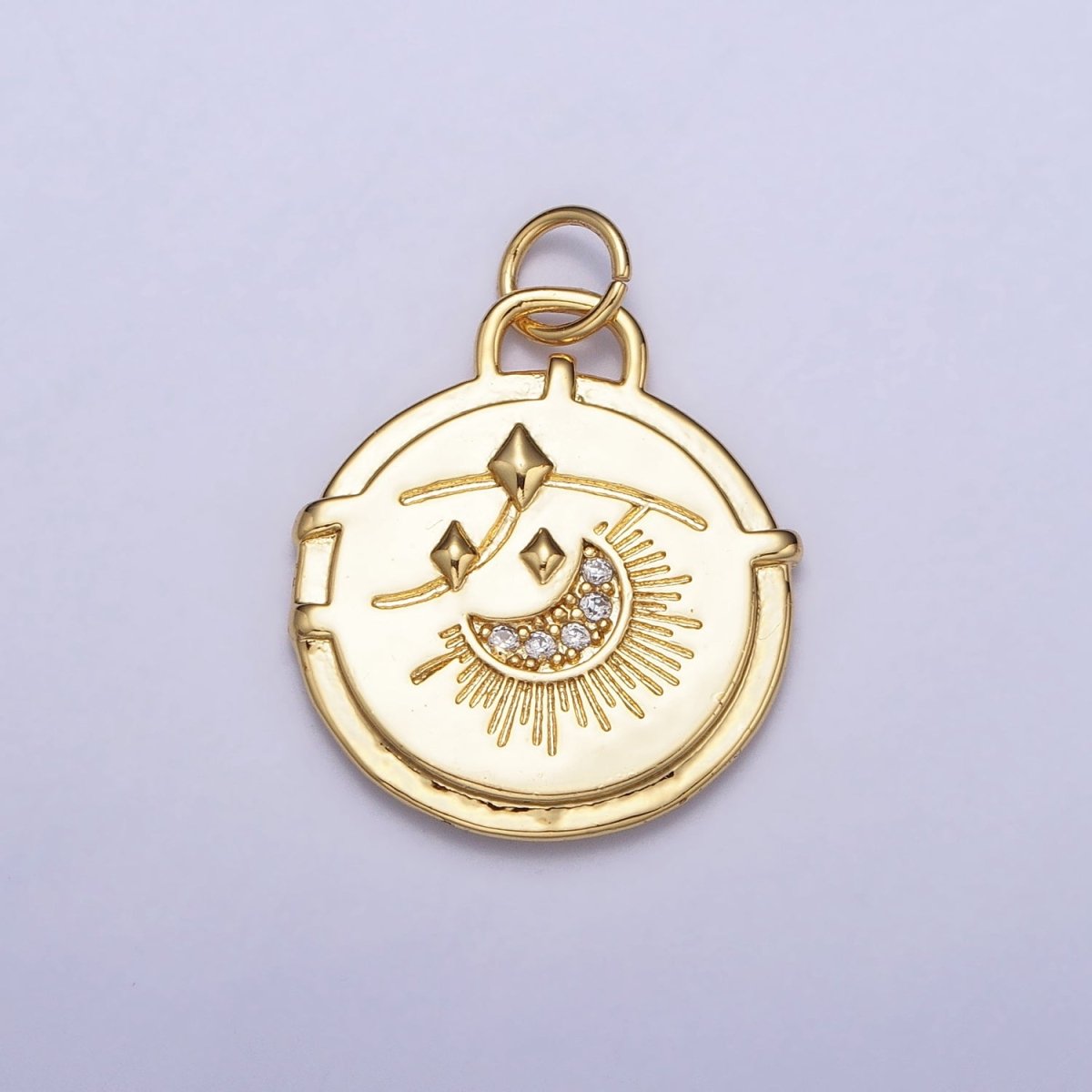 16K Gold Filled Micro Paved CZ Celestial Stars Crescent Moon Textured Charm in Gold & Silver | AC1272 AC1273
