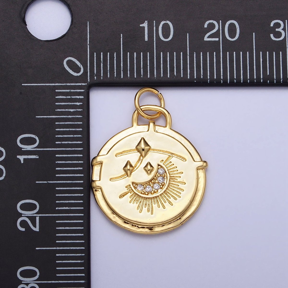 16K Gold Filled Micro Paved CZ Celestial Stars Crescent Moon Textured Charm in Gold & Silver | AC1272 AC1273