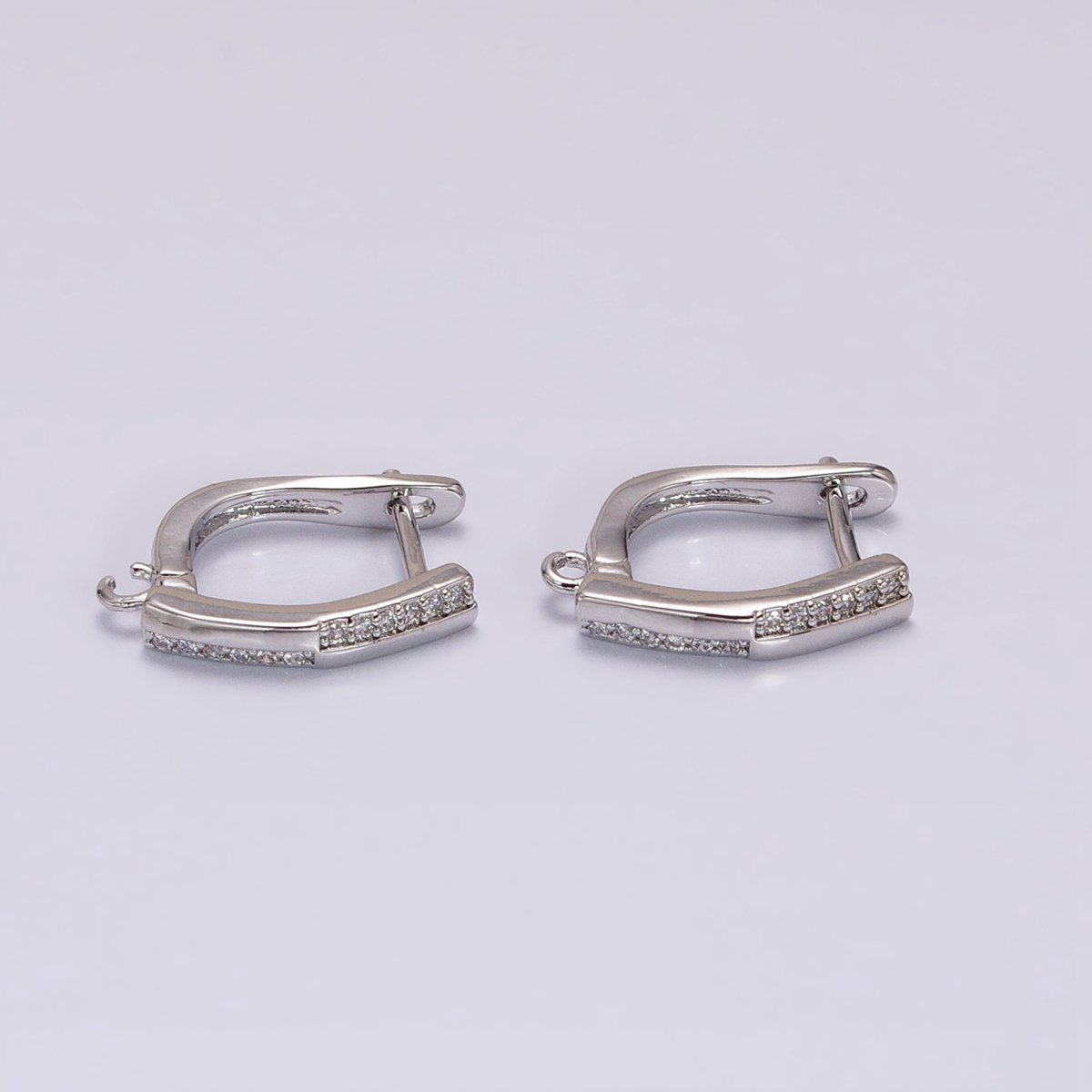 16K Gold Filled Micro Paved CZ Checkered English Lock Earrings Supply in Silver, Gold | Z-325 Z-379