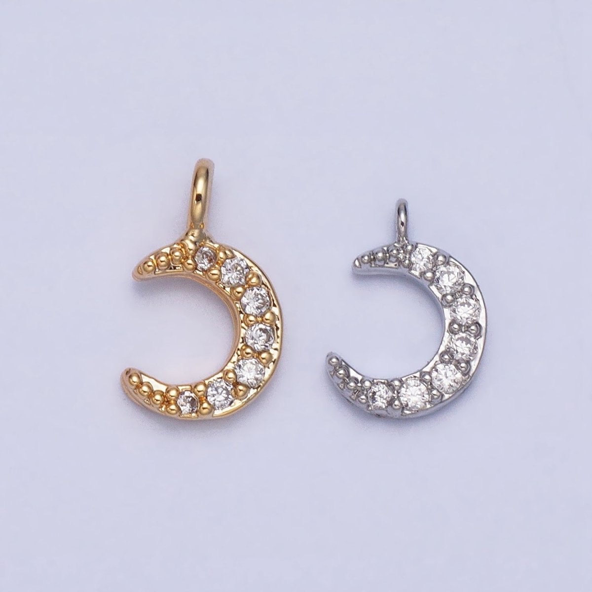 16K Gold Filled Micro Paved CZ Crescent Moon Mini Add-On Charm in Gold & Silver | AC1044 AC1045
