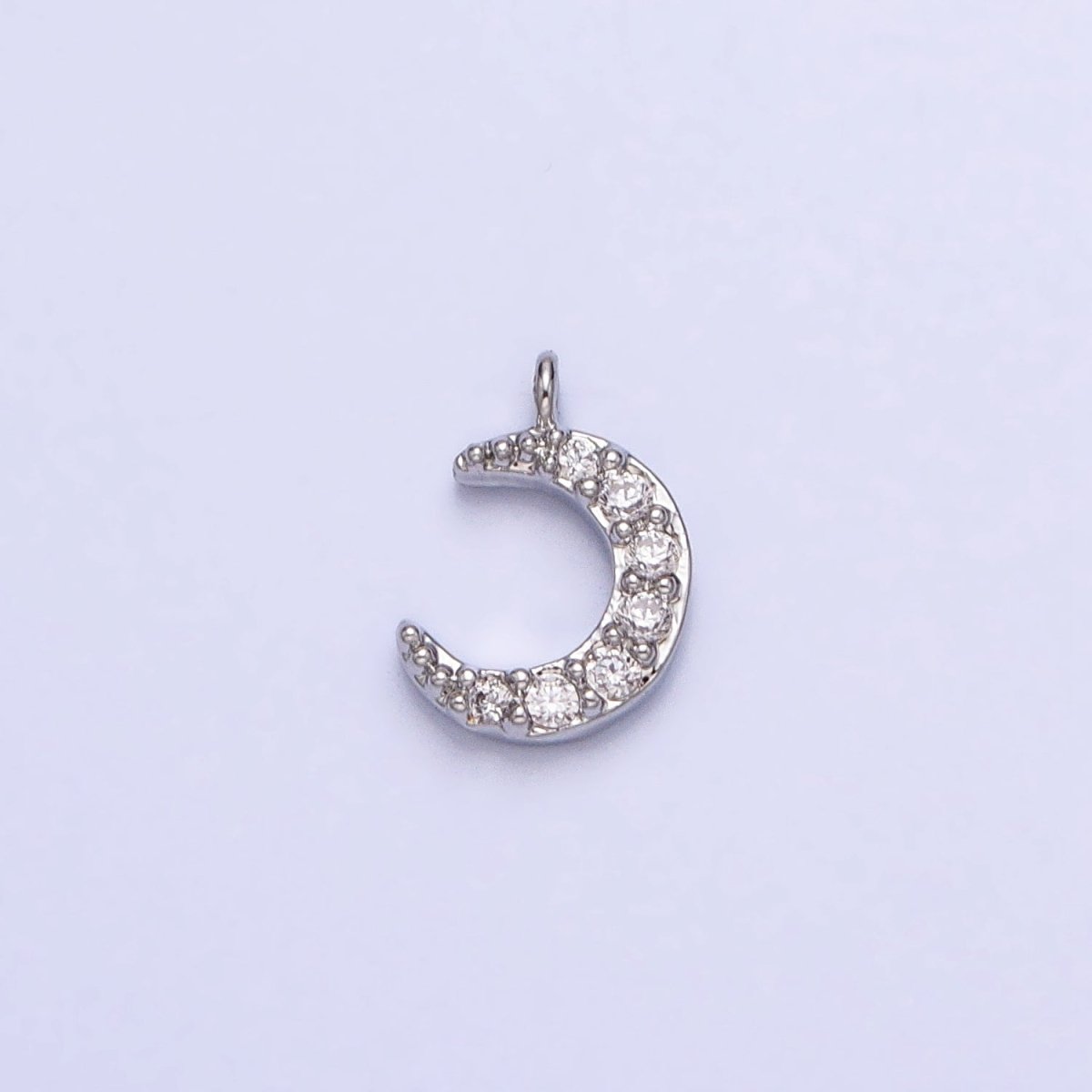 16K Gold Filled Micro Paved CZ Crescent Moon Mini Add-On Charm in Gold & Silver | AC1044 AC1045