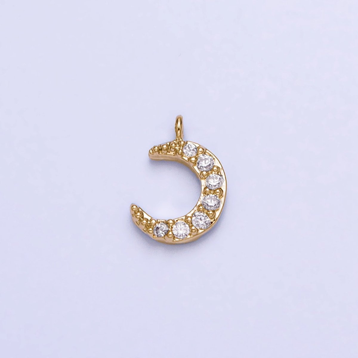 16K Gold Filled Micro Paved CZ Crescent Moon Mini Add-On Charm in Gold & Silver | AC1044 AC1045