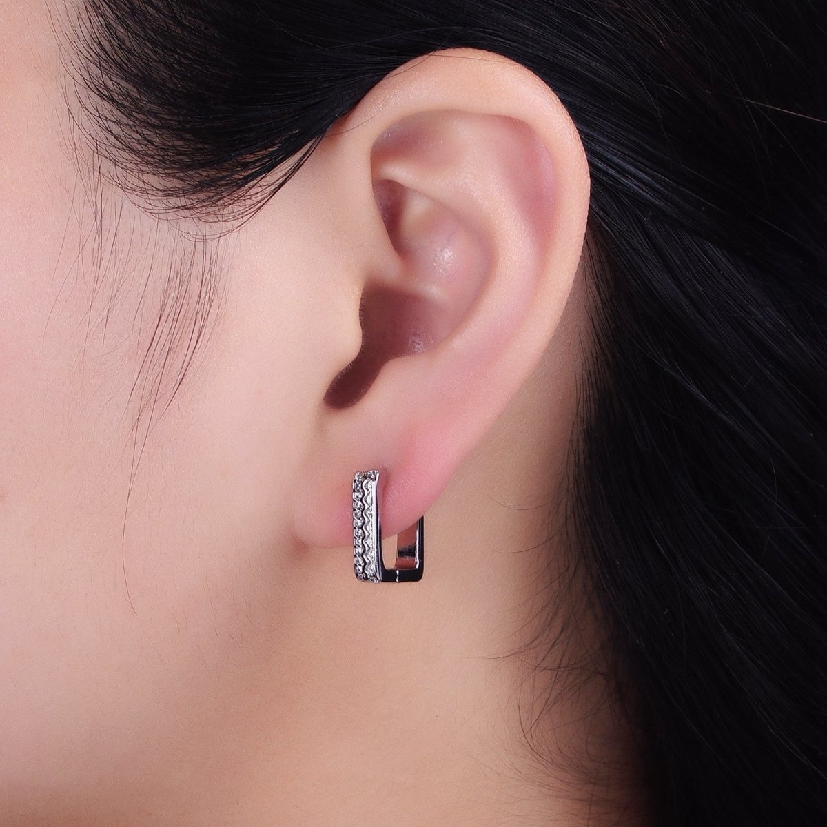 16K Gold Filled Micro Paved CZ Line Zig Zag Geometric Oblong Hoop in Gold & Silver | AB1480 AB1481