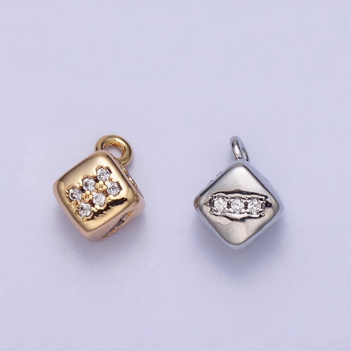 16K Gold Filled Micro Paved CZ Lucky Dice Mini Add-On Charm in Gold & Silver | AC1036 AC1037