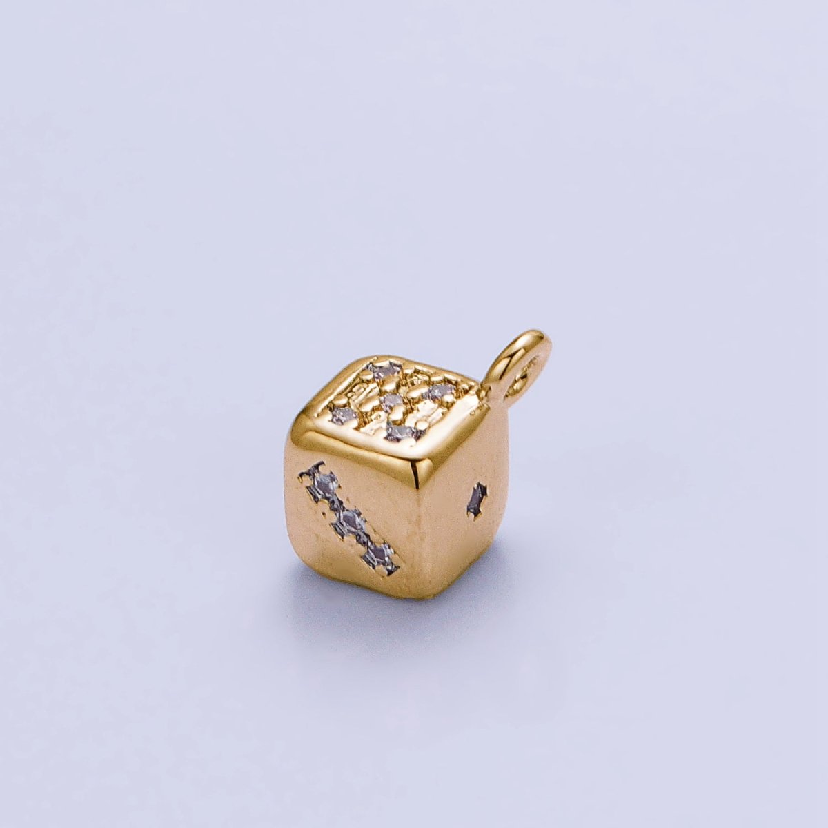 16K Gold Filled Micro Paved CZ Lucky Dice Mini Add-On Charm in Gold & Silver | AC1036 AC1037