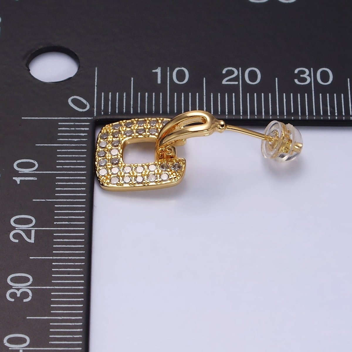 16K Gold Filled Micro Paved CZ Open Square Double Bar Curved Stud Earrings in Gold & Silver | AD1255 AD1256