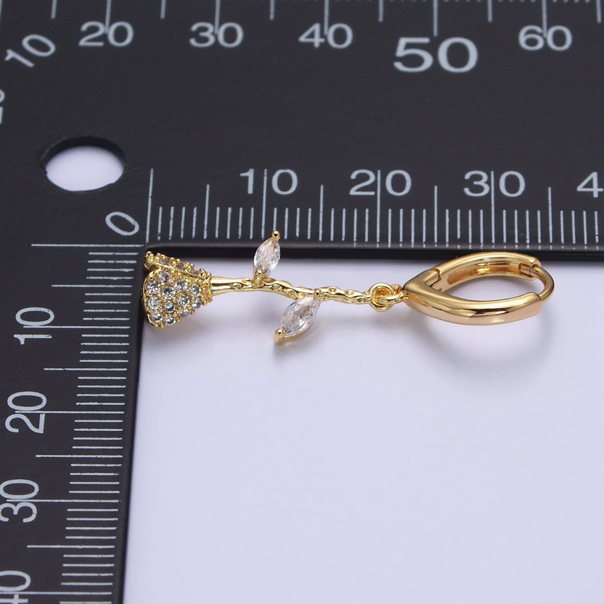 16K Gold Filled Micro Paved CZ Rose Flower Marquise Leaf Drop Triangle Huggie Earrings in Gold & Silver | AB1417 AB1418