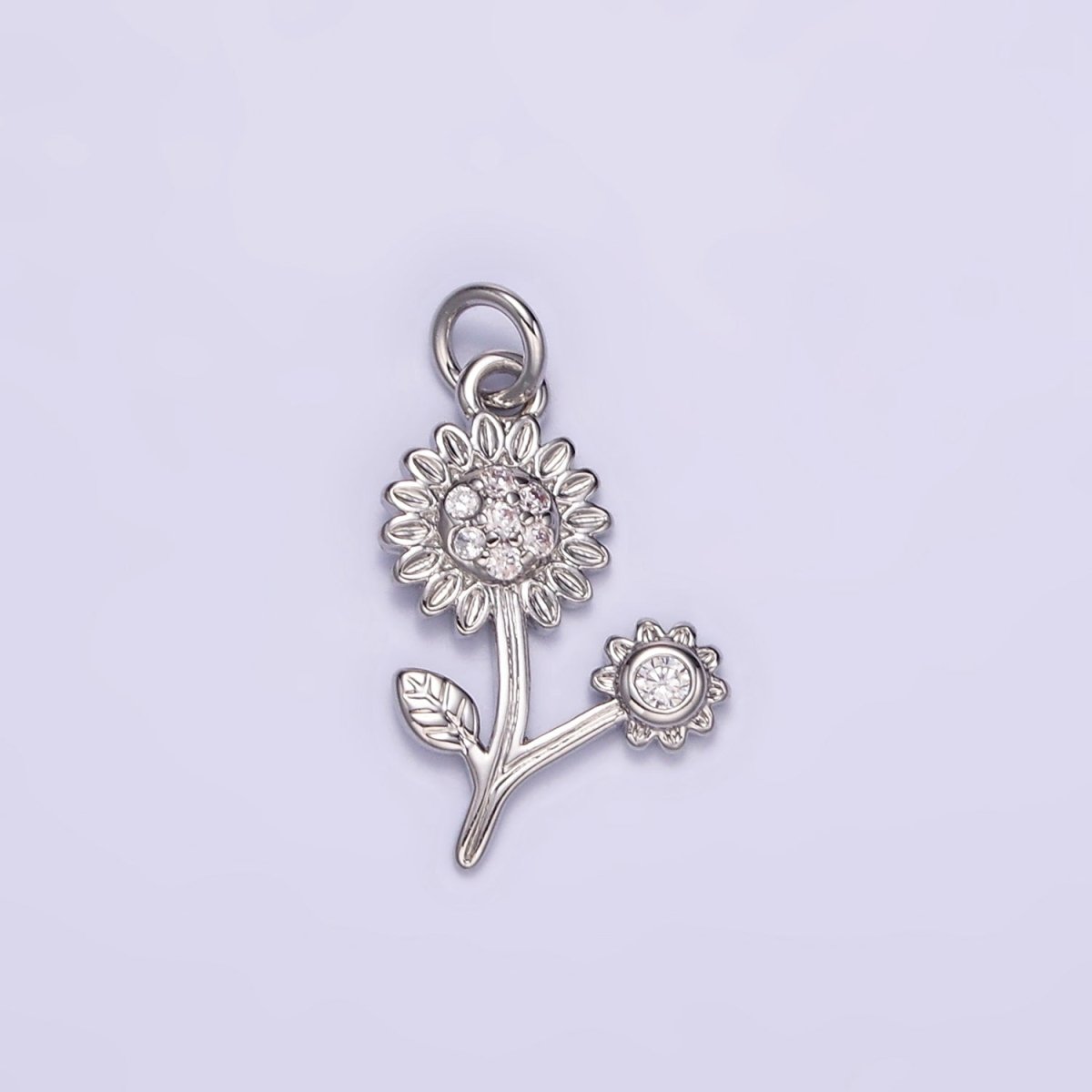 16K Gold Filled Micro Paved CZ Sunflower Charm in Gold & Silver | M117