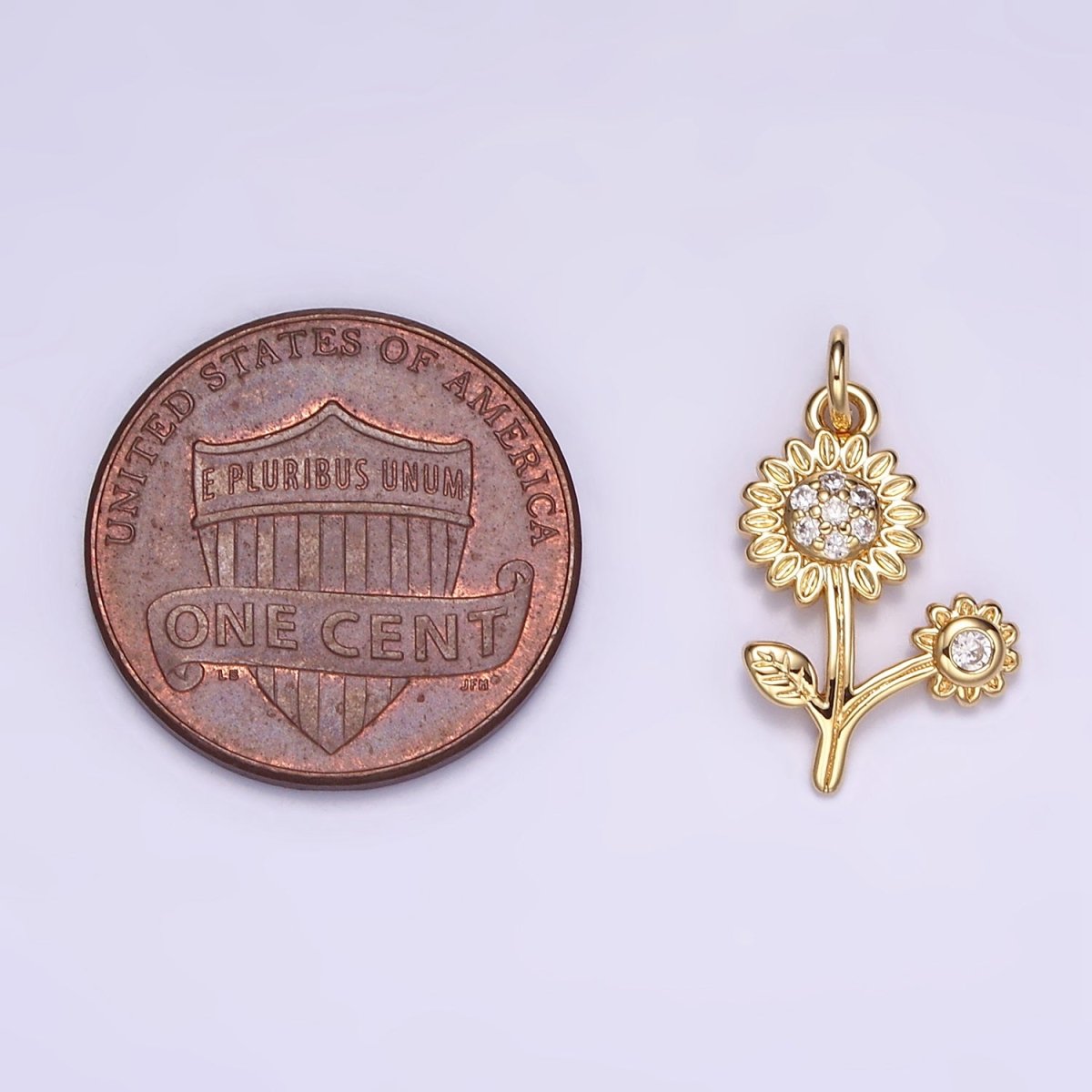 16K Gold Filled Micro Paved CZ Sunflower Charm in Gold & Silver | M117