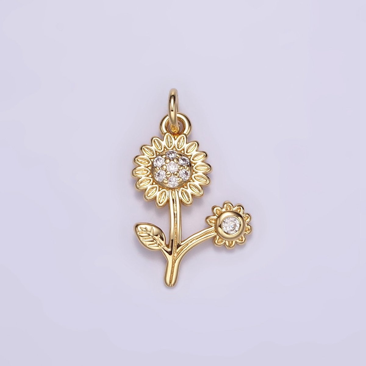 16K Gold Filled Micro Paved CZ Sunflower Charm in Gold & Silver | M117