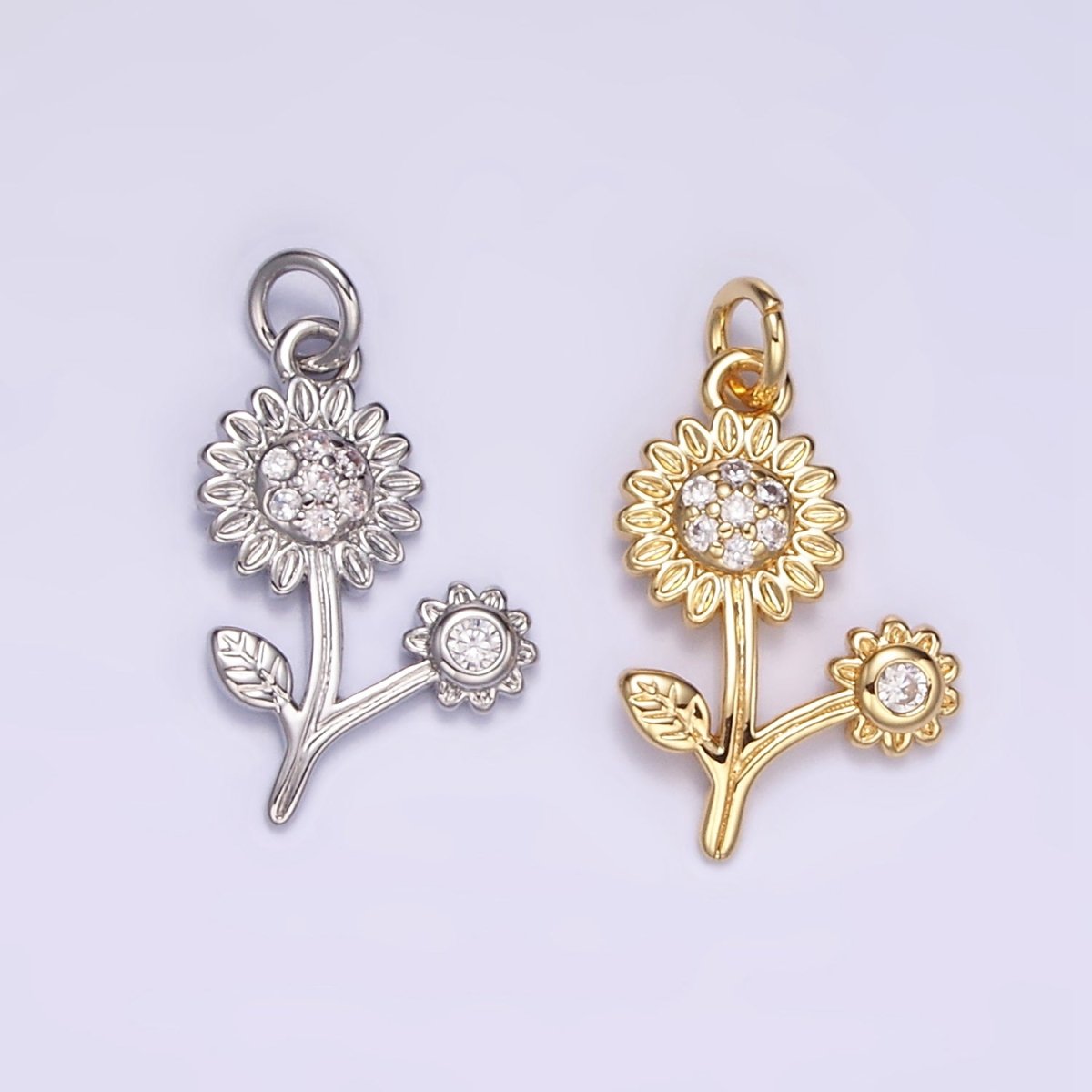 16K Gold Filled Micro Paved CZ Sunflower Charm in Gold & Silver | M117