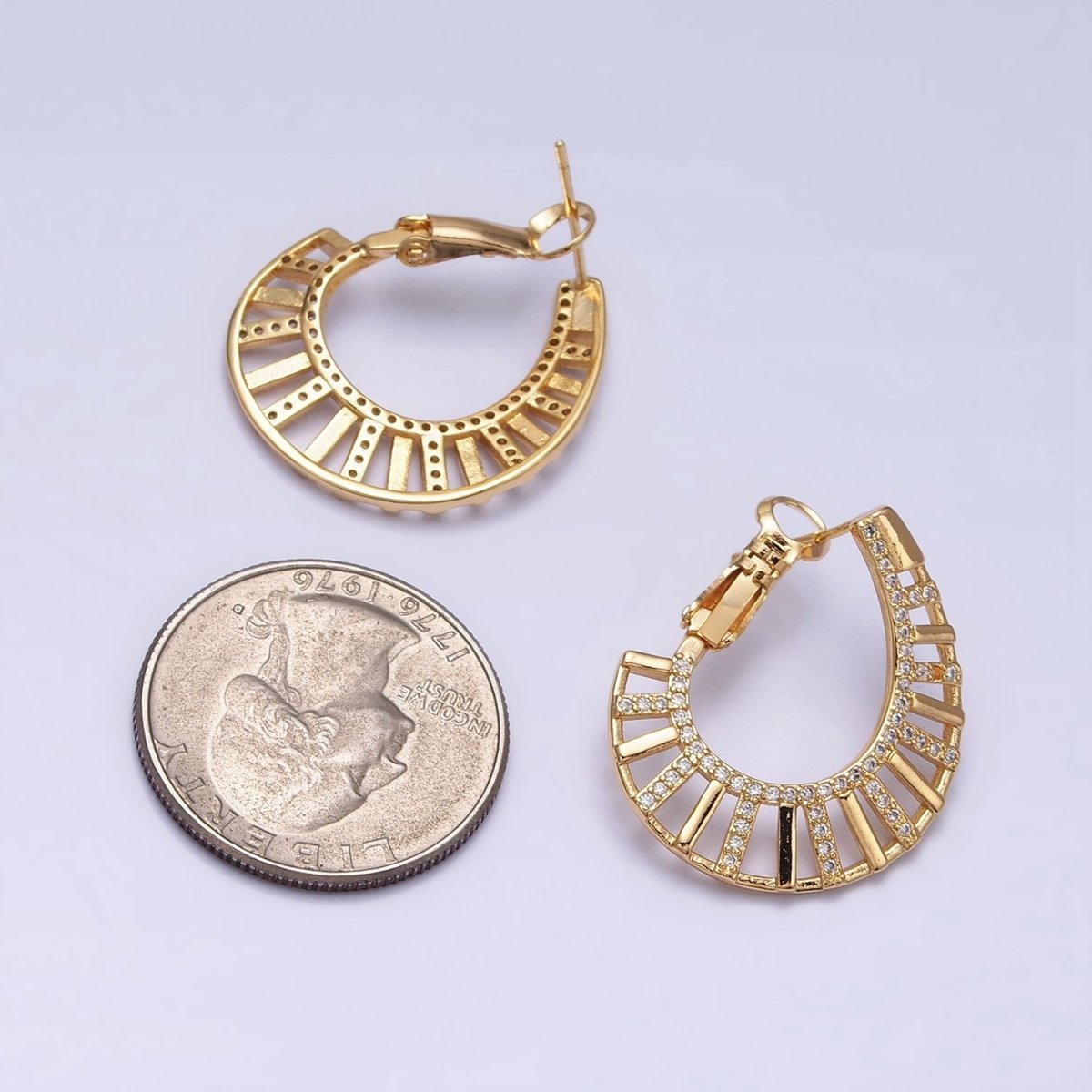 16K Gold Filled Micro Paved CZ Wide Bar Front-Facing Hinge Hoop Earrings in Gold & Silver | AD1106 AD1107