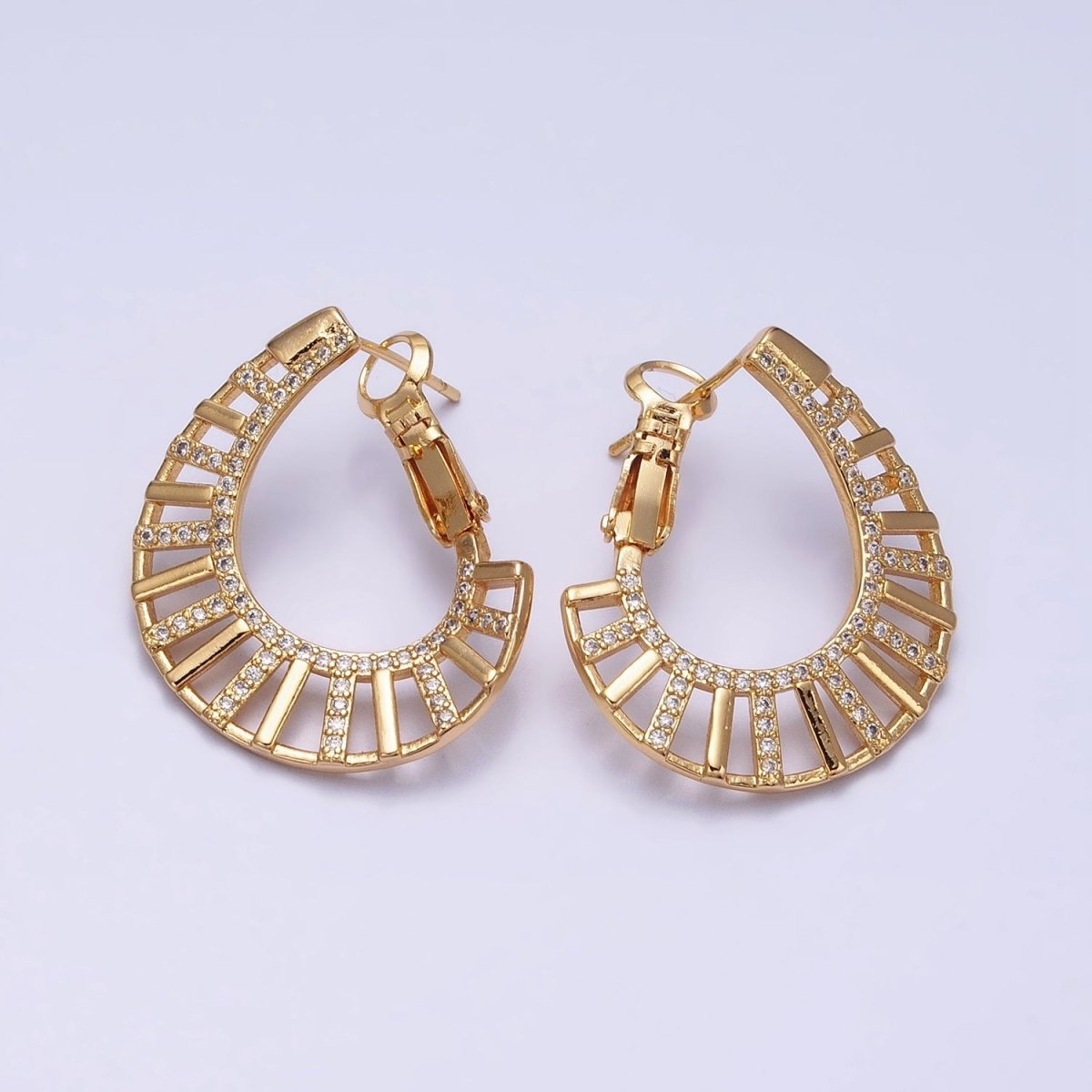 16K Gold Filled Micro Paved CZ Wide Bar Front-Facing Hinge Hoop Earrings in Gold & Silver | AD1106 AD1107