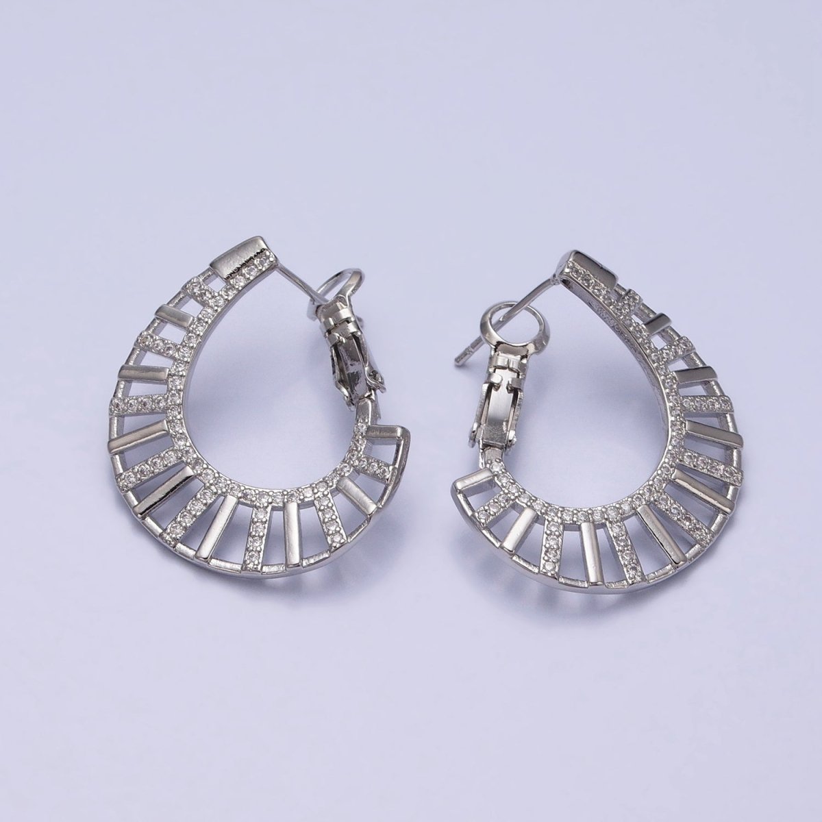 16K Gold Filled Micro Paved CZ Wide Bar Front-Facing Hinge Hoop Earrings in Gold & Silver | AD1106 AD1107