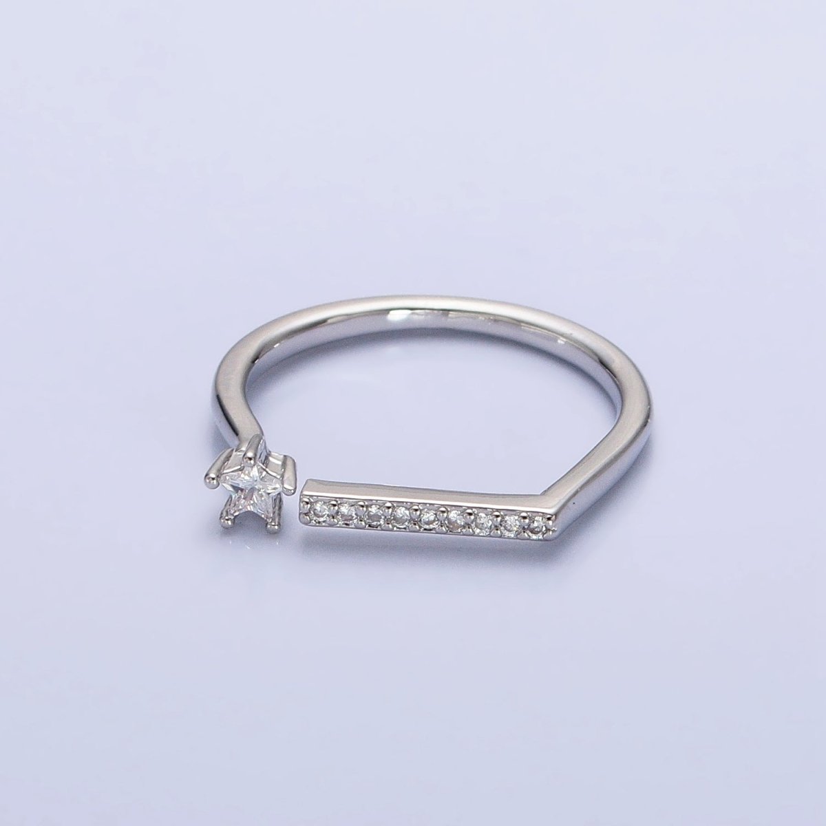 16K Gold Filled Micro Paved Flat Bar Celestial Star CZ Open Adjustable Ring in Gold & Silver | O-1906 O-1907