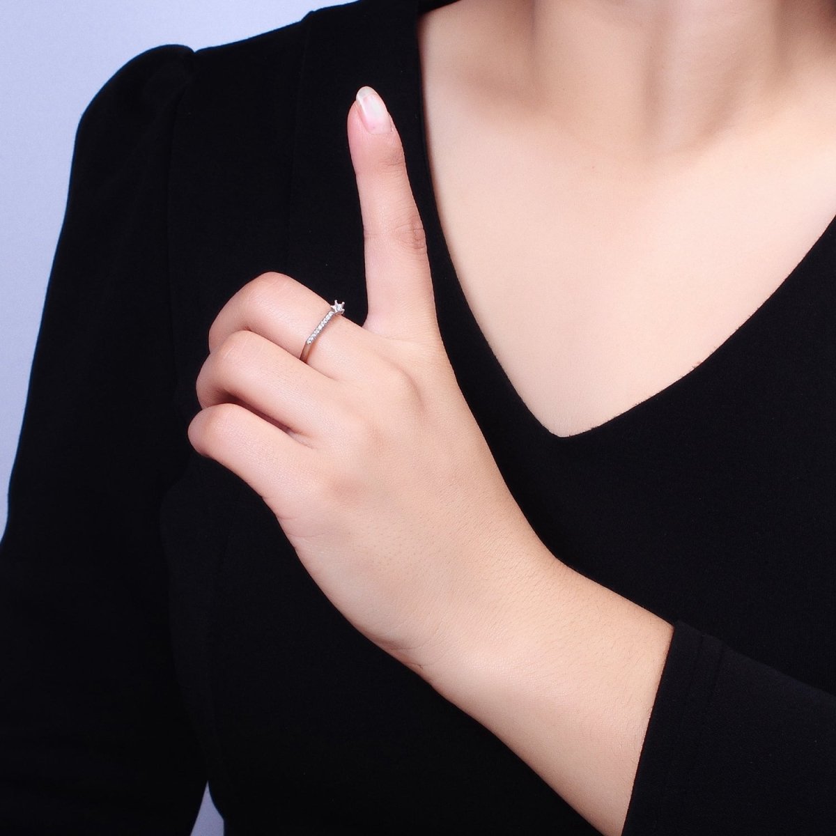 16K Gold Filled Micro Paved Flat Bar Celestial Star CZ Open Adjustable Ring in Gold & Silver | O-1906 O-1907