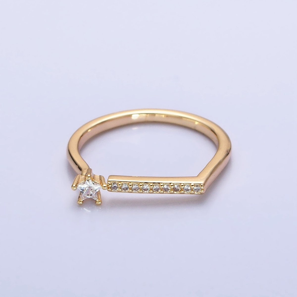 16K Gold Filled Micro Paved Flat Bar Celestial Star CZ Open Adjustable Ring in Gold & Silver | O-1906 O-1907