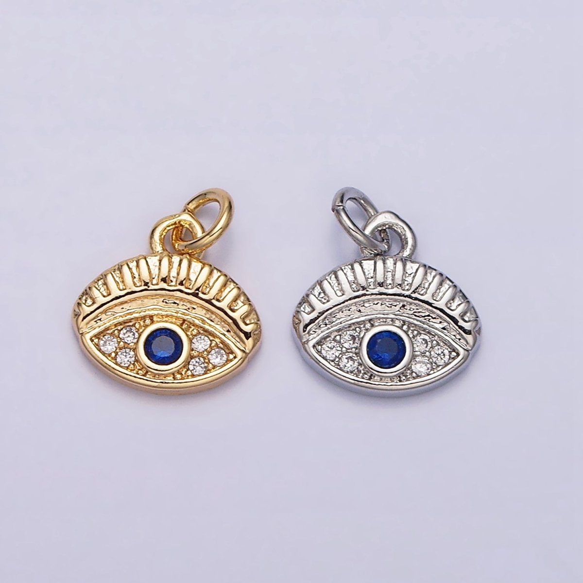 16K Gold Filled Mini Blue Evil Eye Micro Paved CZ Oval Add-On Charm in Gold & Silver | AC1063 AC1064