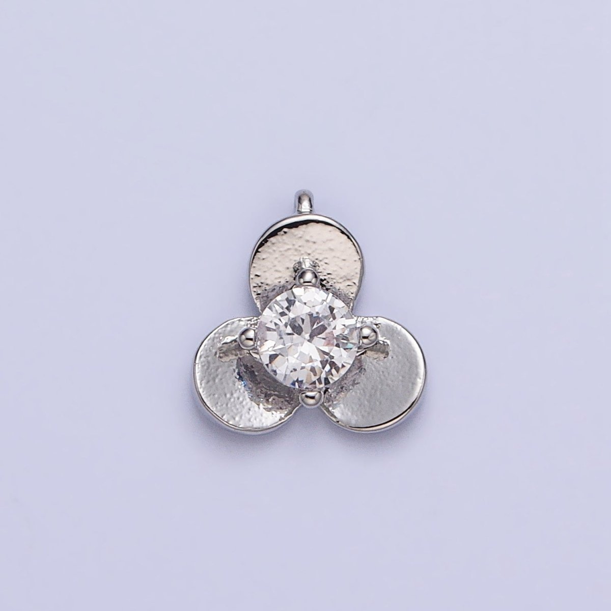 16K Gold Filled Mini Clear CZ Triple Flower Petal Add-On Charm in Gold & Silver | AC1038 AC1039