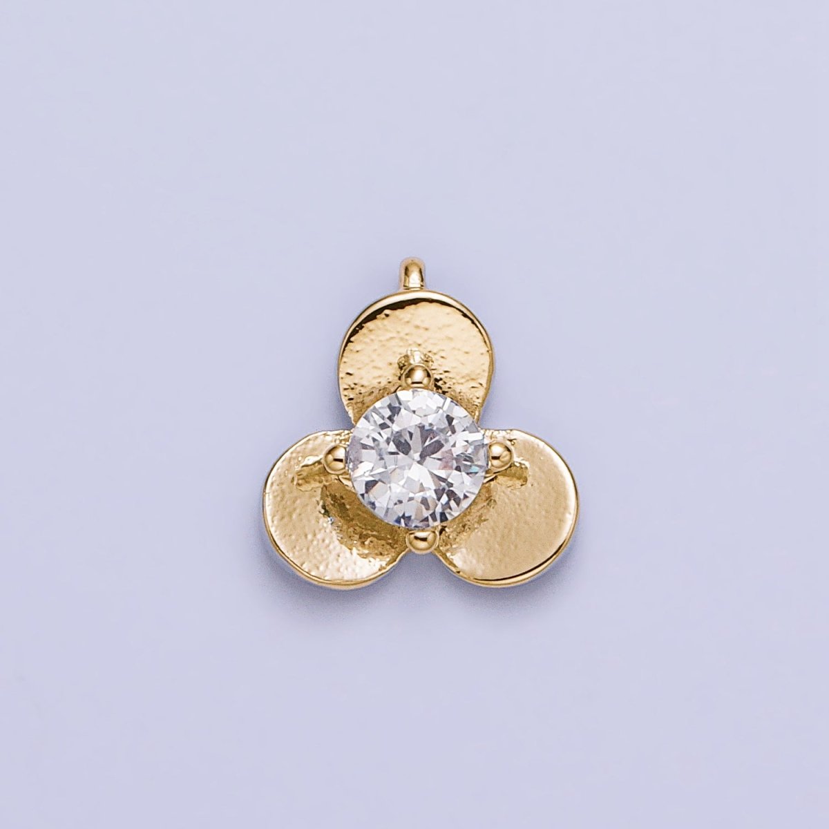 16K Gold Filled Mini Clear CZ Triple Flower Petal Add-On Charm in Gold & Silver | AC1038 AC1039