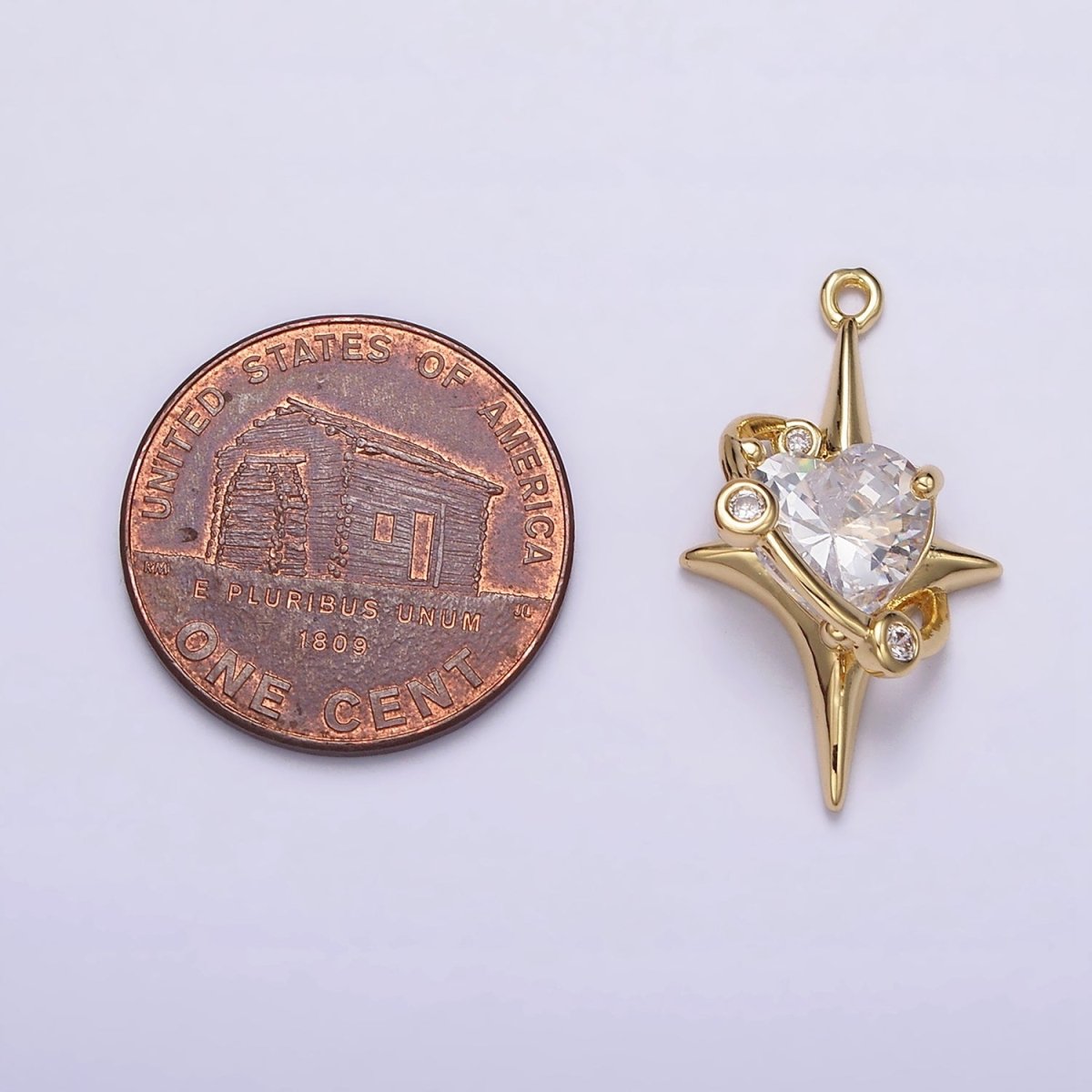 16K Gold Filled Mini Clear Heart CZ North Star Celestial Charm | N943