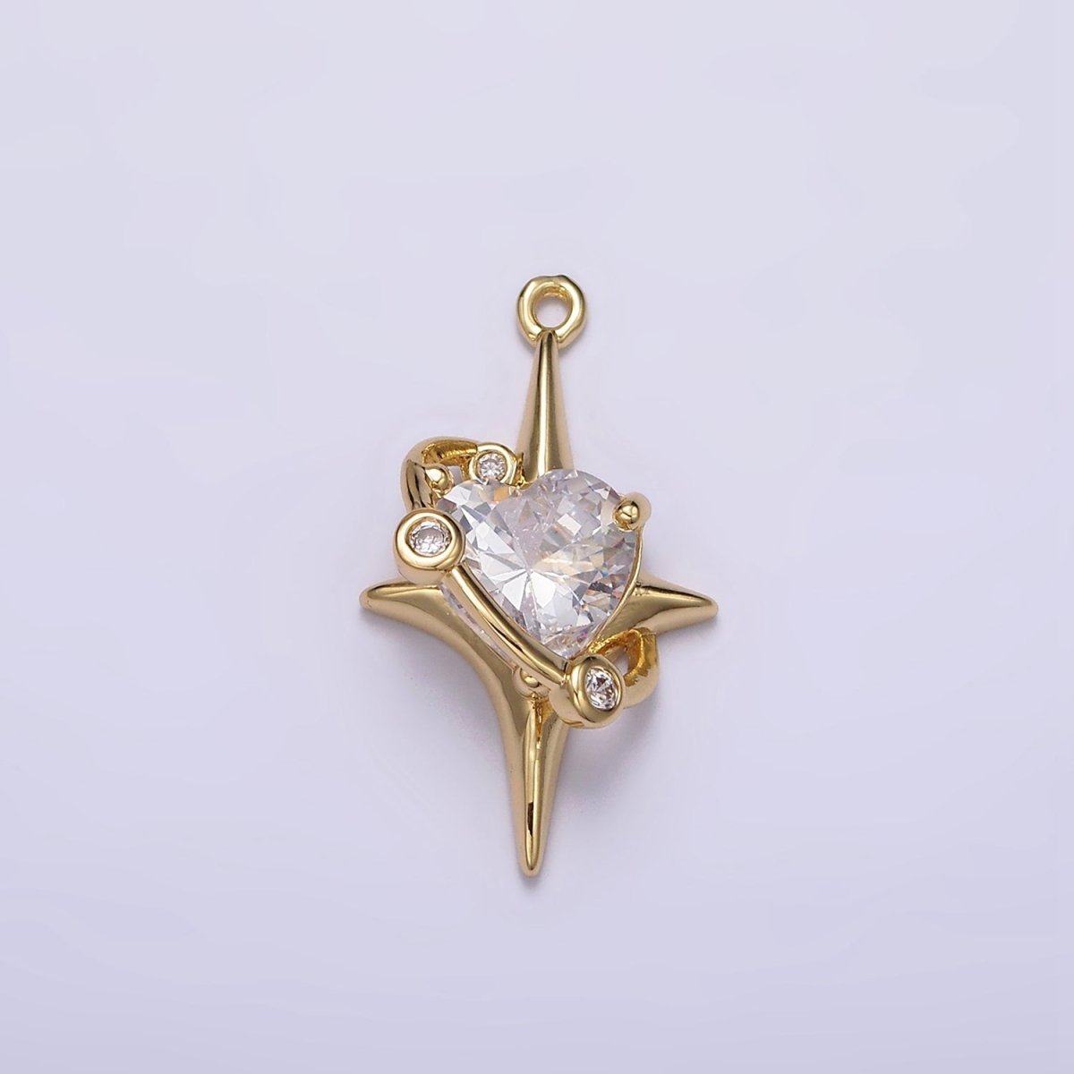 16K Gold Filled Mini Clear Heart CZ North Star Celestial Charm | N943
