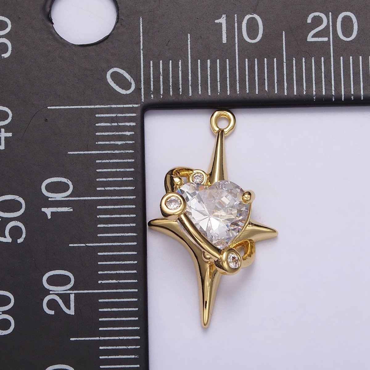 16K Gold Filled Mini Clear Heart CZ North Star Celestial Charm | N943