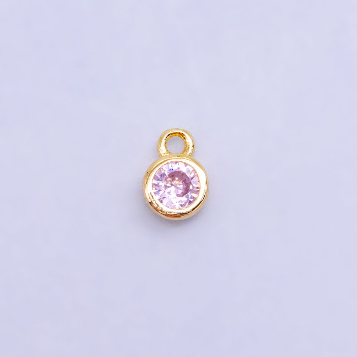 16K Gold Filled Mini Green, Clear, ETC CZ Round Charm | W141-W144