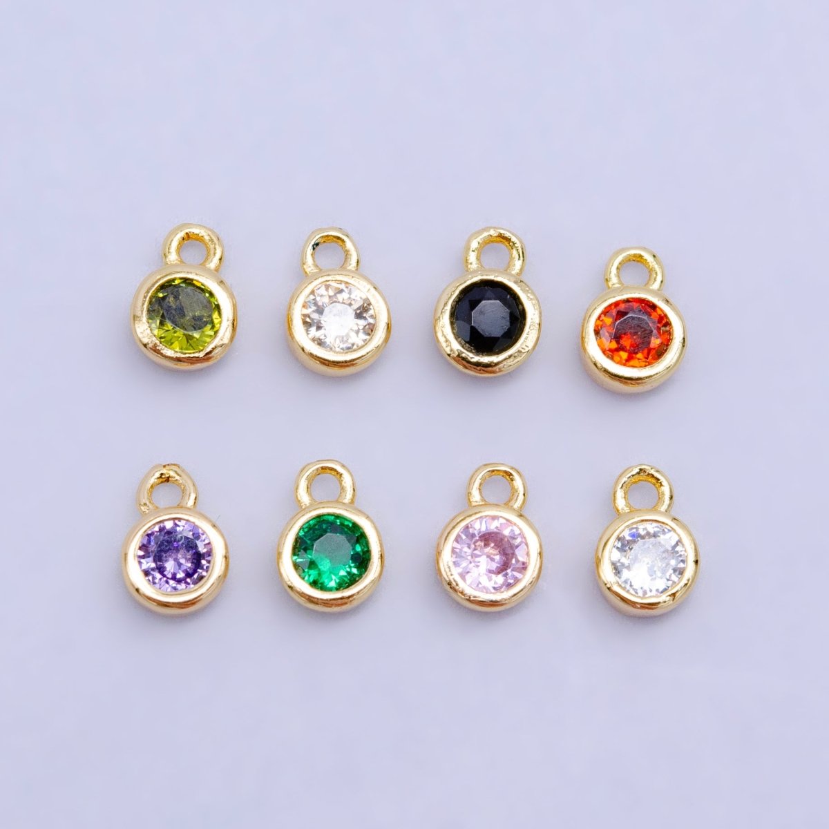 16K Gold Filled Mini Green, Clear, ETC CZ Round Charm | W141-W144