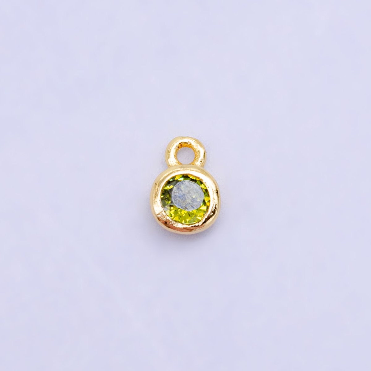 16K Gold Filled Mini Green, Clear, ETC CZ Round Charm | W141-W144