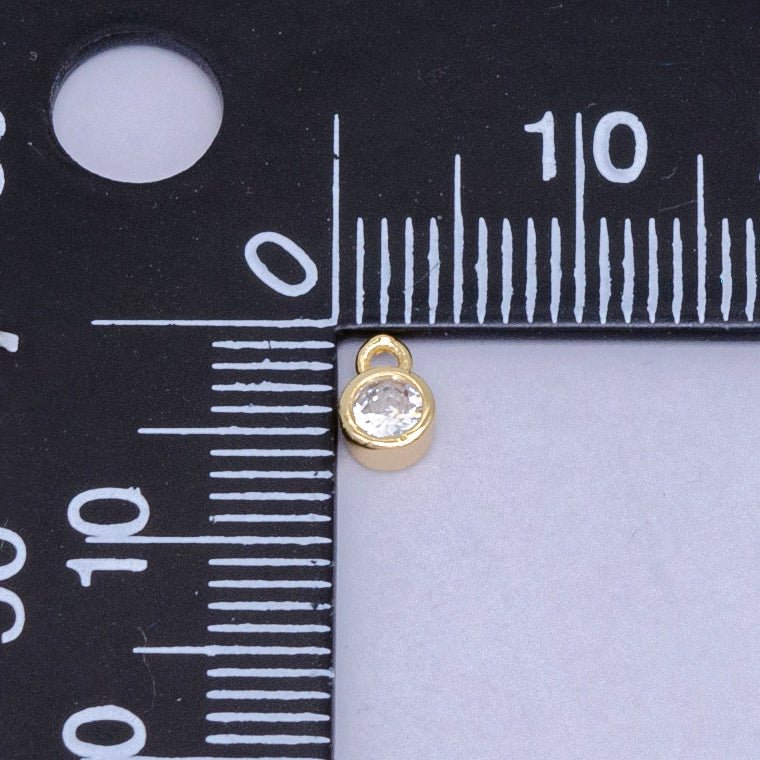 16K Gold Filled Mini Green, Clear, ETC CZ Round Charm | W141-W144