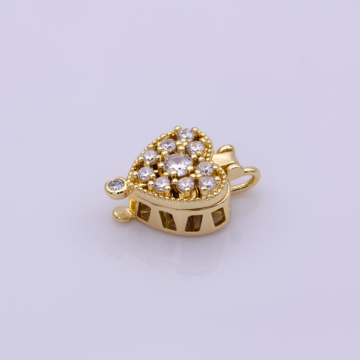 16K Gold Filled Mini Heart Cage Locket Charm with Red CZ Inside N-195 - DLUXCA