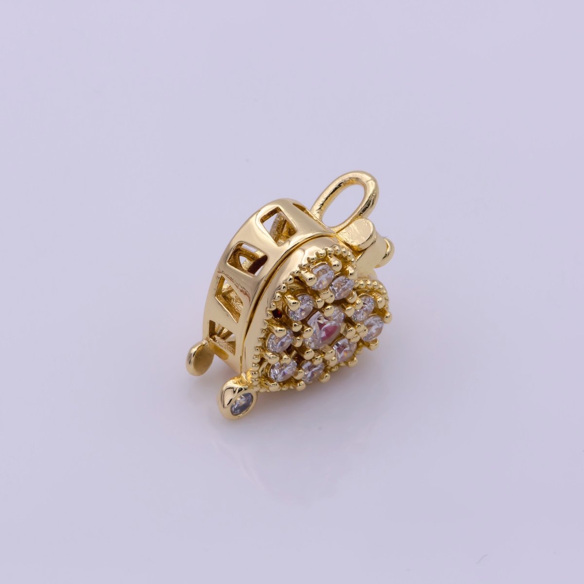 16K Gold Filled Mini Heart Cage Locket Charm with Red CZ Inside N-195 - DLUXCA