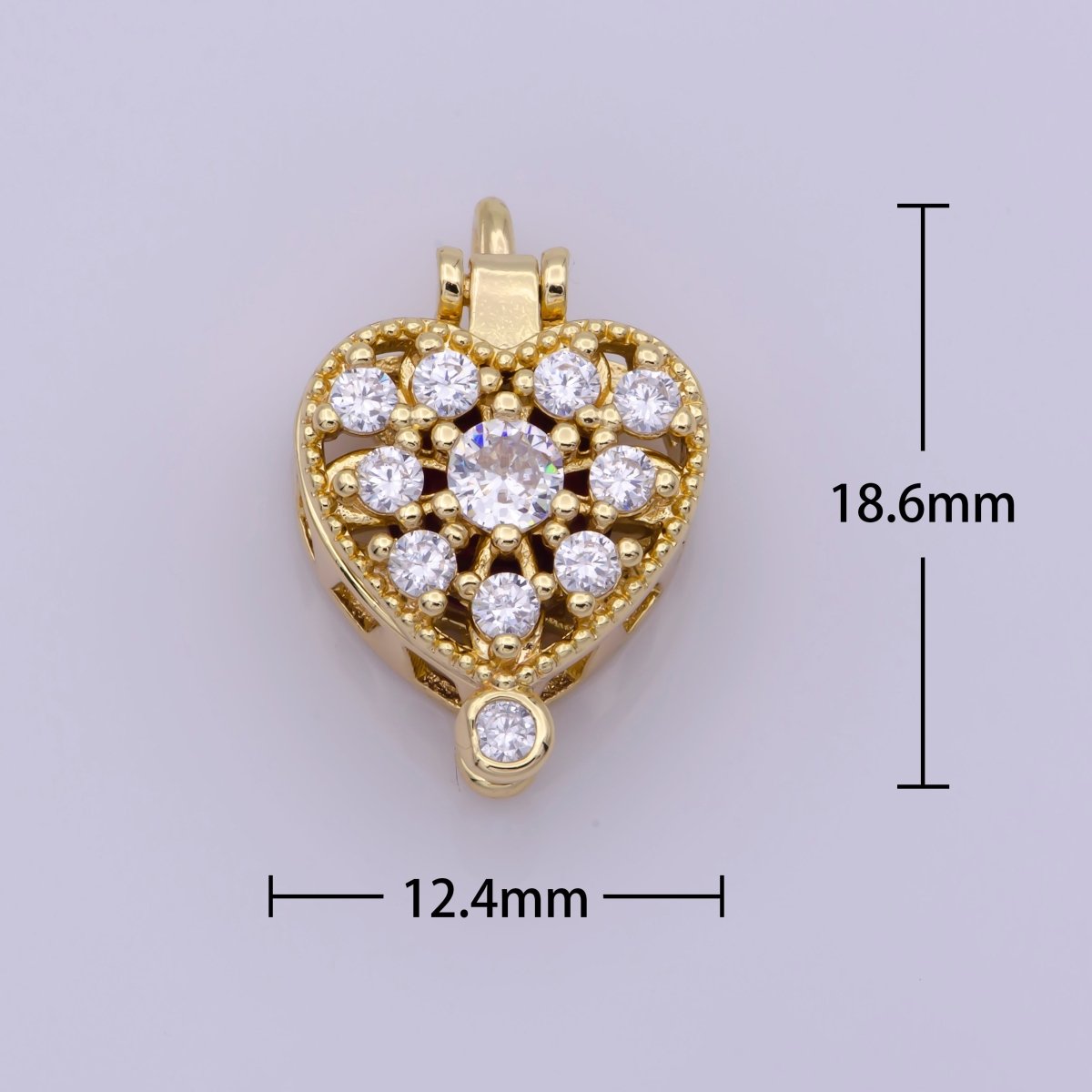 16K Gold Filled Mini Heart Cage Locket Charm with Red CZ Inside N-195 - DLUXCA