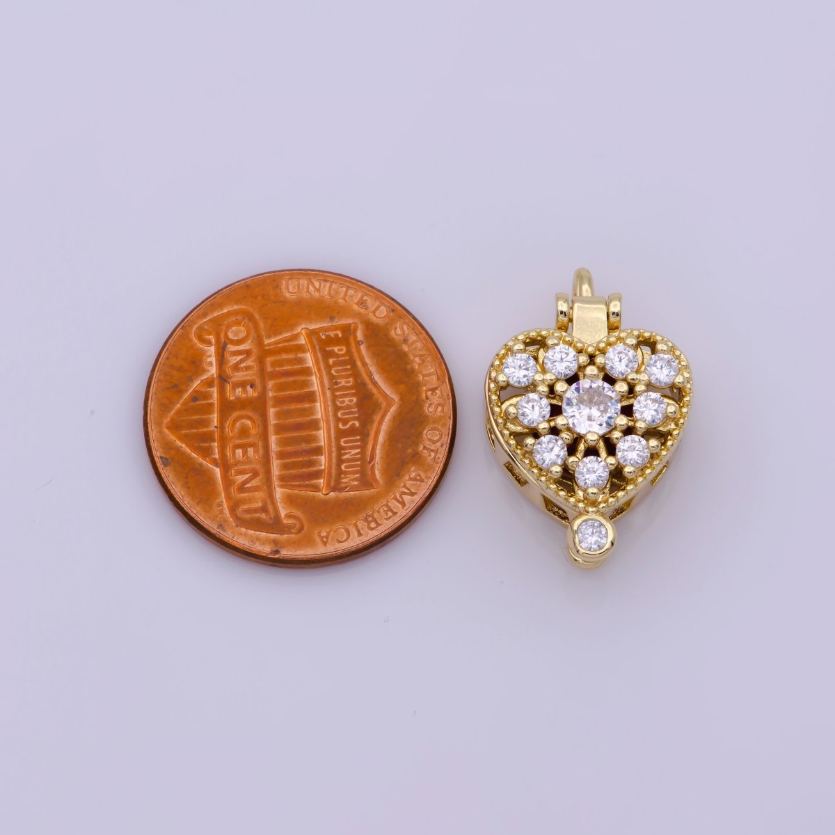 16K Gold Filled Mini Heart Cage Locket Charm with Red CZ Inside N-195 - DLUXCA
