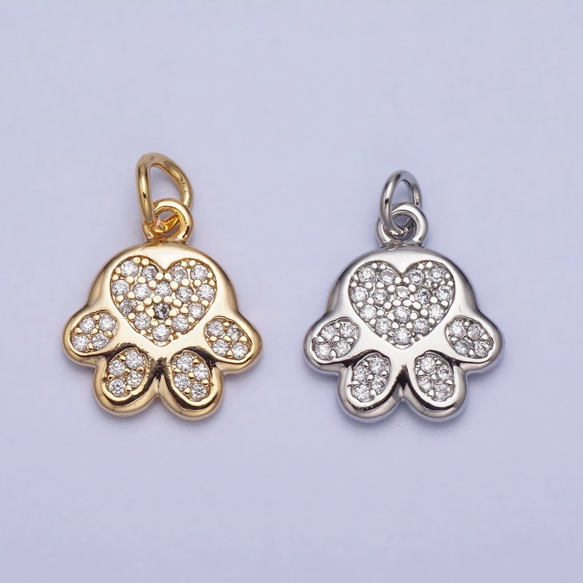 16K Gold Filled Mini Heart Pawprint Pet Animal Add-On Charm in Gold & Silver | AC1040 AC1041