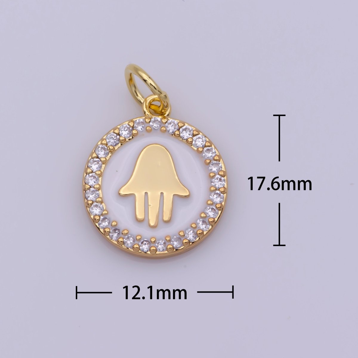 16K Gold Filled Mini Micro Paved CZ White Enamel Hamsa Hand Protection Charm N-202 - DLUXCA