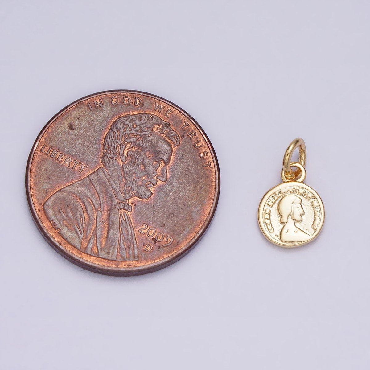 16K Gold Filled Mini Round Quarter Coin Face Portrait Round Add-On Charm | AC1168 - DLUXCA