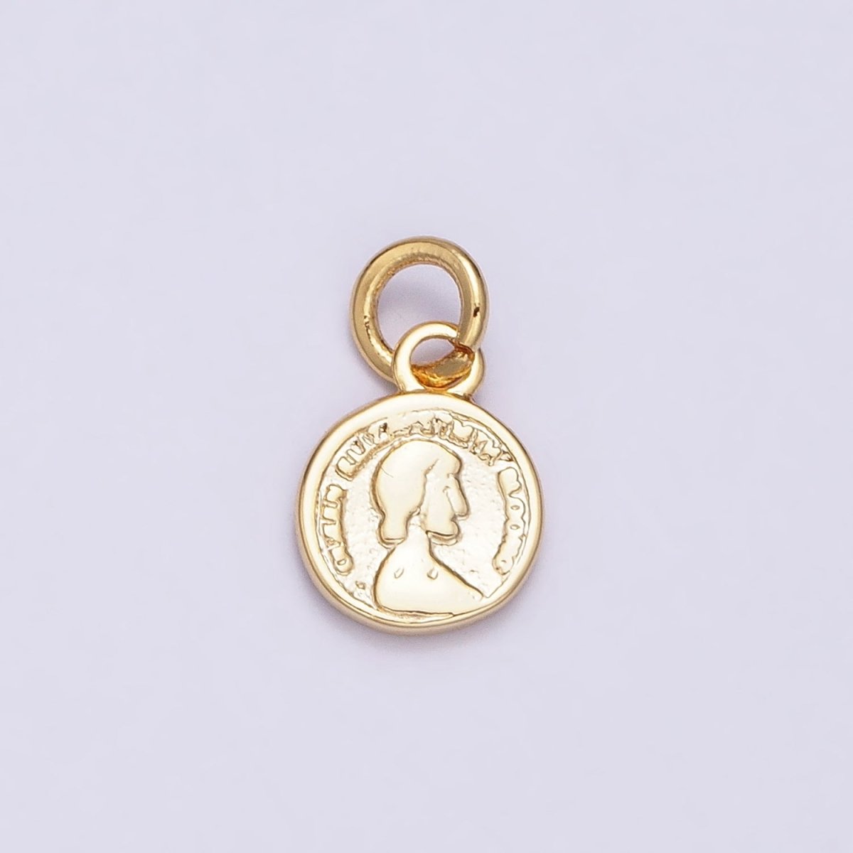 16K Gold Filled Mini Round Quarter Coin Face Portrait Round Add-On Charm | AC1168 - DLUXCA