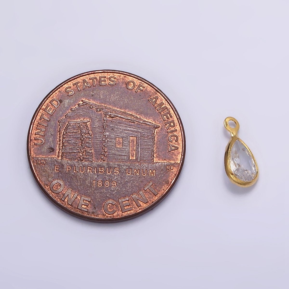 16K Gold Filled Mini Teardrop Clear Crystal CZ Bezel Charm | N971