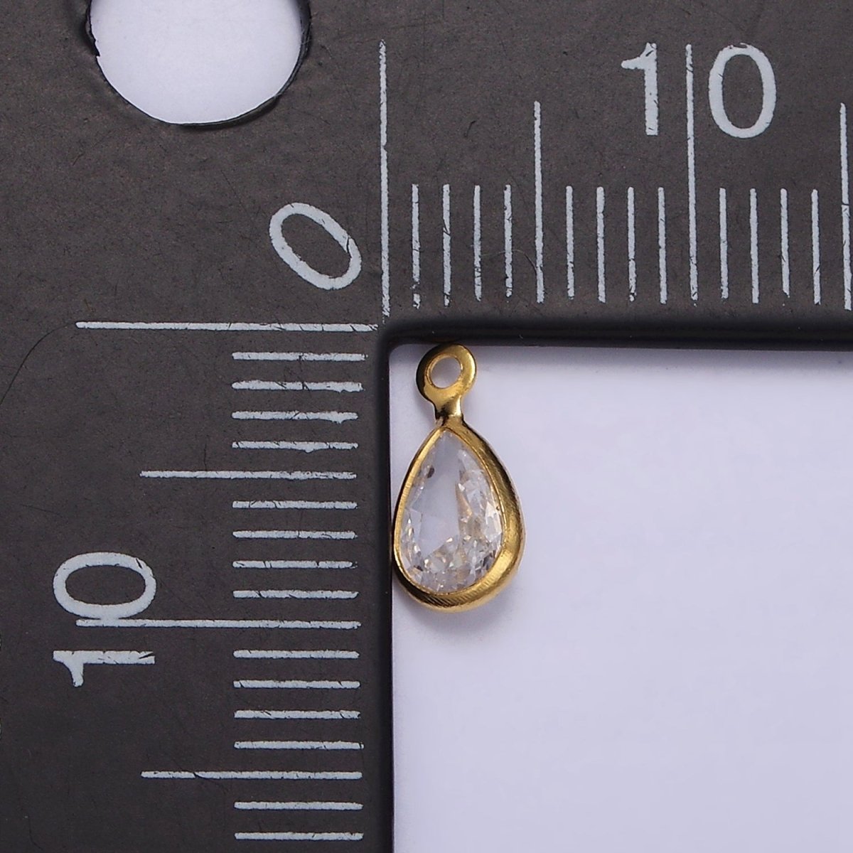 16K Gold Filled Mini Teardrop Clear Crystal CZ Bezel Charm | N971