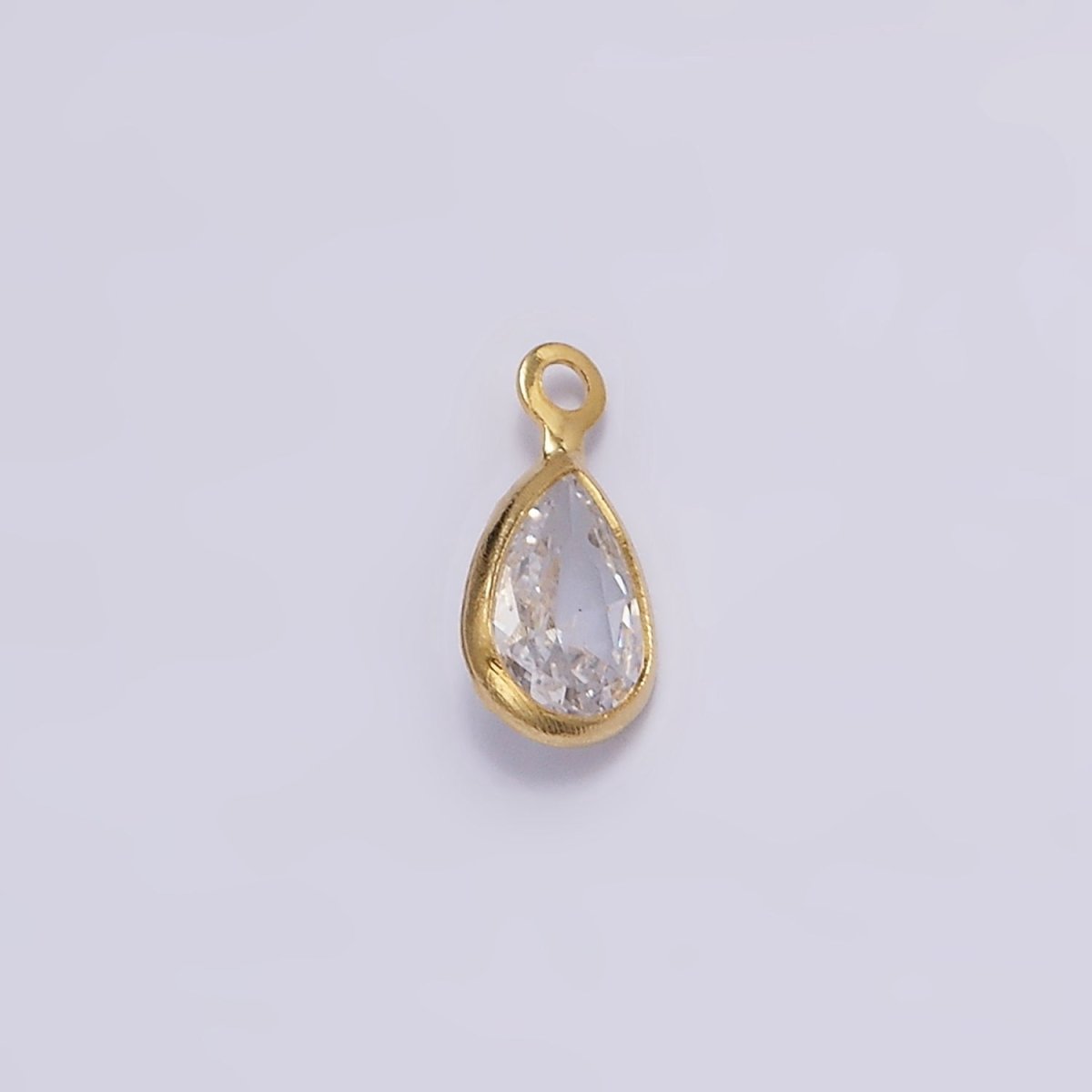 16K Gold Filled Mini Teardrop Clear Crystal CZ Bezel Charm | N971