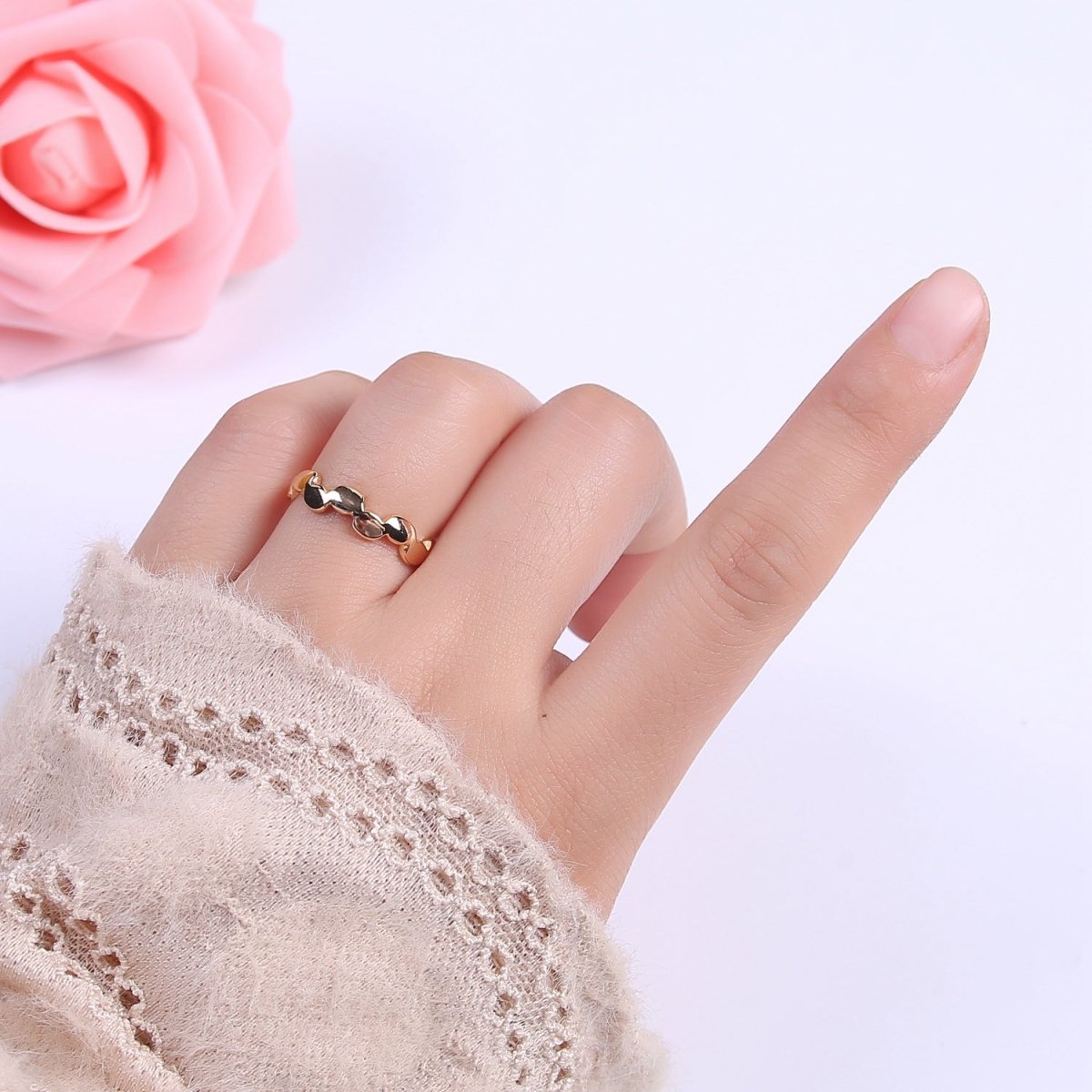 16K Gold Filled Minimalist Abstract Geometric Cloud Open Adjustable Ring U-418 - DLUXCA